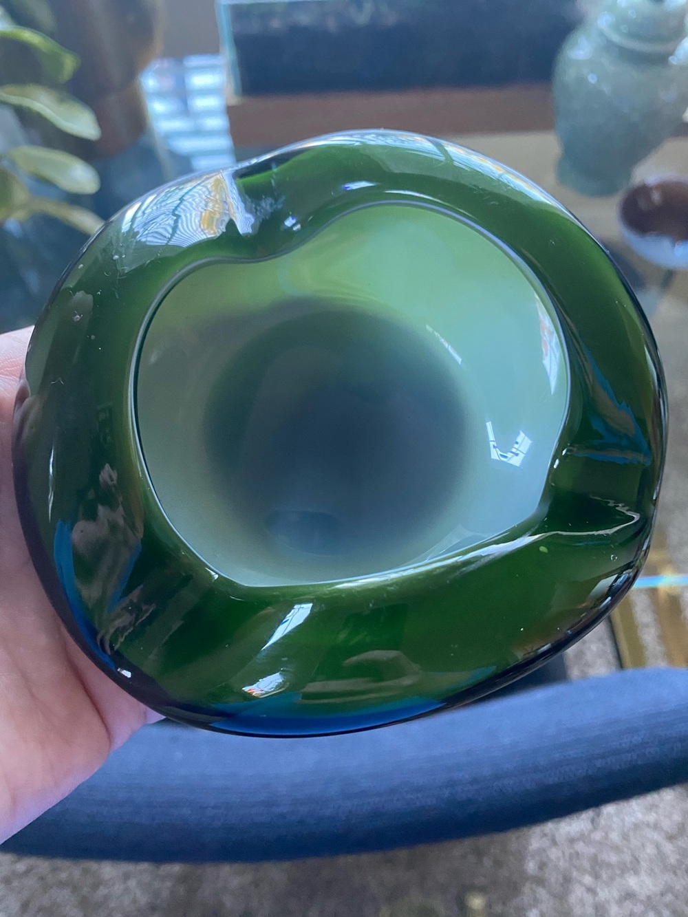 Vintage MCM Murano Style Hand Blown Sommerso Art Glass Bowl Green White Pontil - Picture 2 of 7